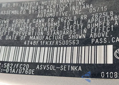 2015 Toyota Camry Le z USA, uszkodzony, nr VIN 4T4BF1FKXFR500563